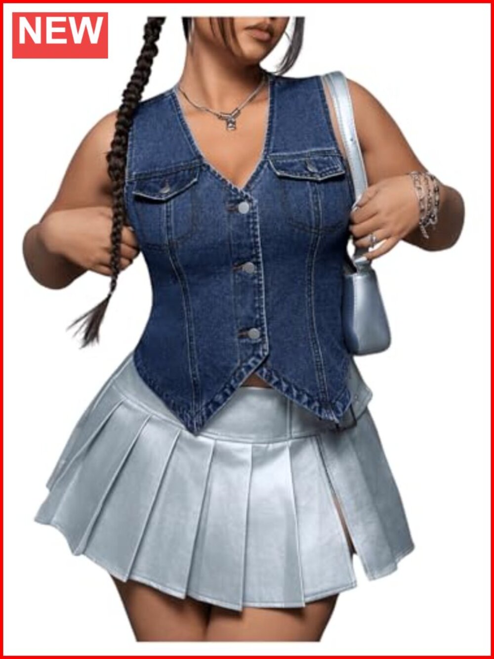 Plus Size Sleeveless Button Down Jean Vest V Neck Denim Jacket